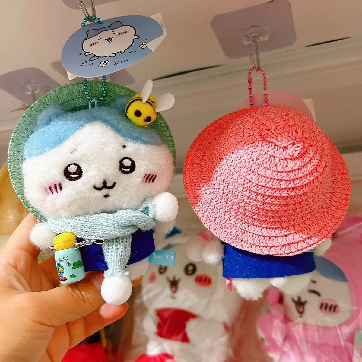 Chiikawa Hachiware Usagi Plush pendant doll Ika series hanging straw hat water bottle