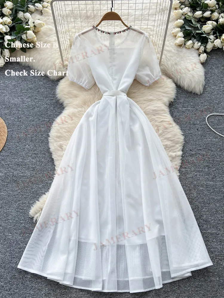 รันเวย์คริสตัลฤดูร้อนเย็บปักถักร้อยTulleชุดยาวผู้หญิงชุดราตรีอย่างเป็นทางการหญิงแขนสั้นElegant Prom Party Vestidos