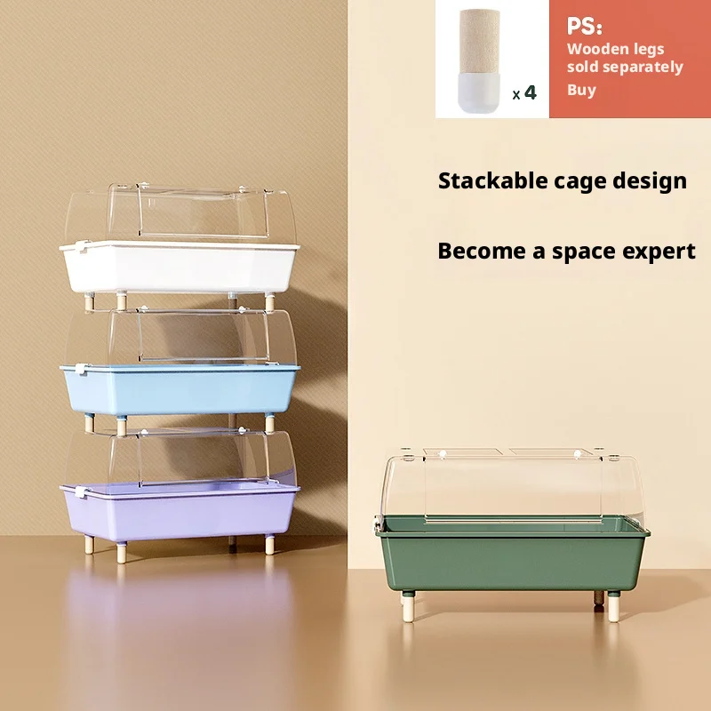 62cm Crystal Hamster Cage Stackable Transparent Plastic Iron Frame Hamster Habitat Front Opening Small Pet House Plastic Tray
