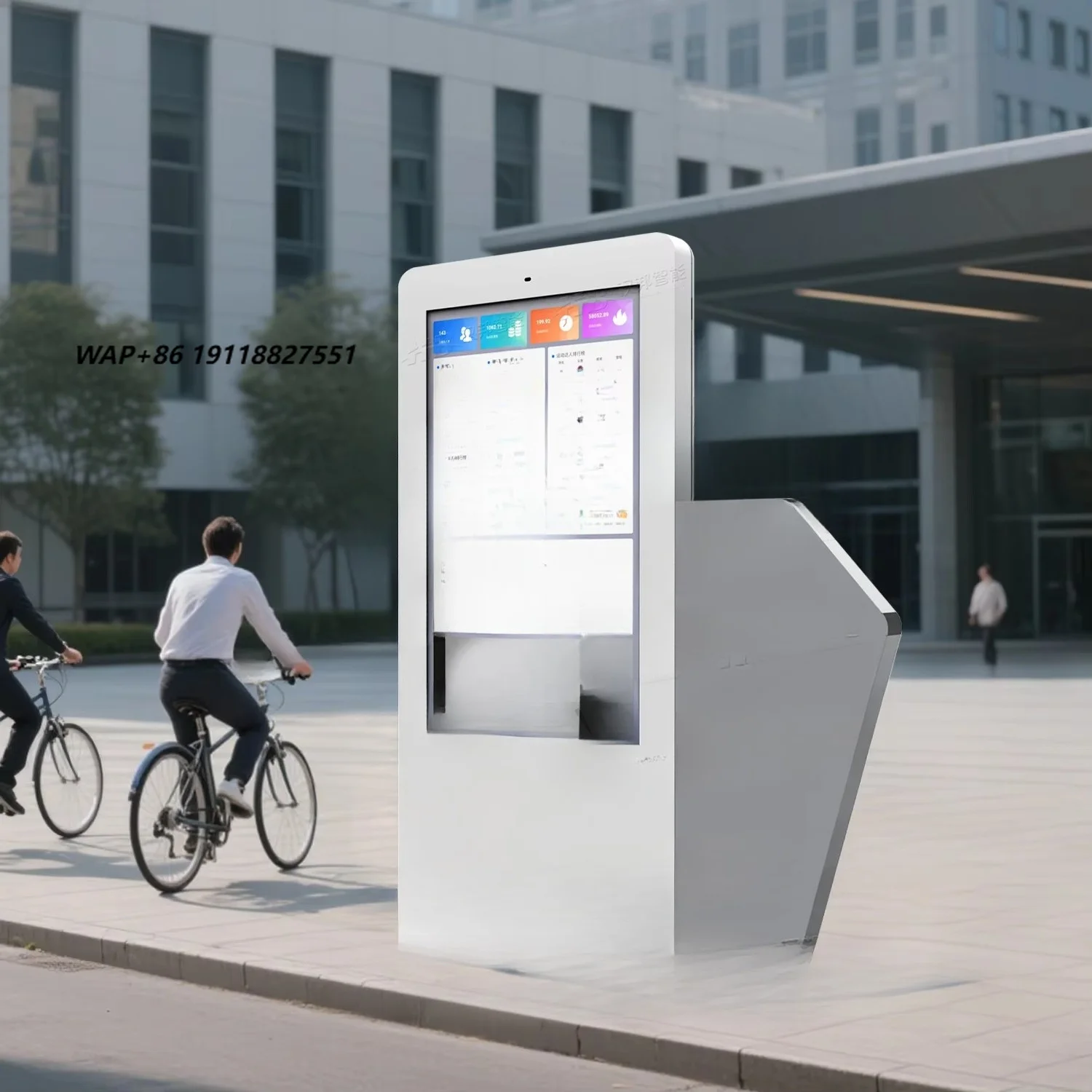 55 Inch LCD Ad Player Air-Cooled Vertical Screen Floor Display Media Stand for Outdoor Advertising IP65 Rated for Wayfinding