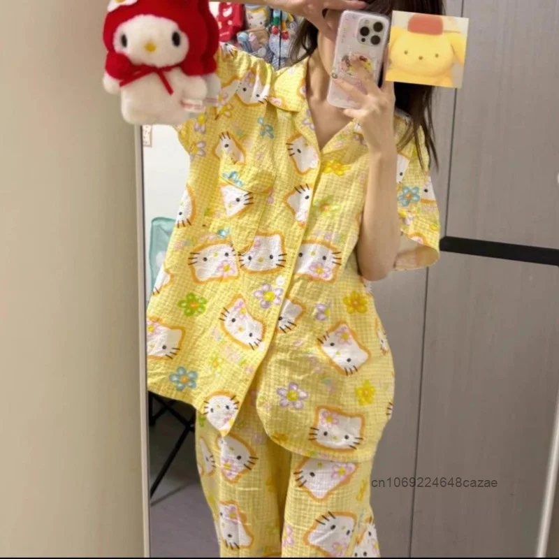 Sanrio Hello Kitty Kawaii Printed Pajamas Women\'s Summer New Fashion Trend Loose Sleepwear Korean Style Y2k Girl Birthday Gifts