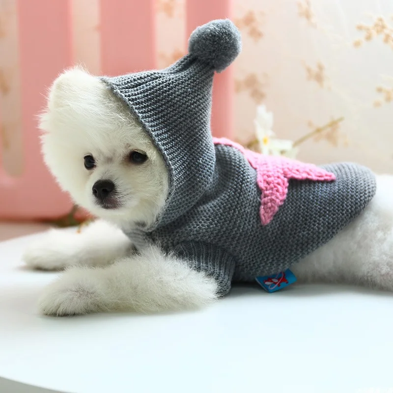 1PC Pet Clothing Dog Autumn and Winter Thickened Warm Gray Starfish Embroidered Elastic Knitted Sweater For Small Medium Dogs