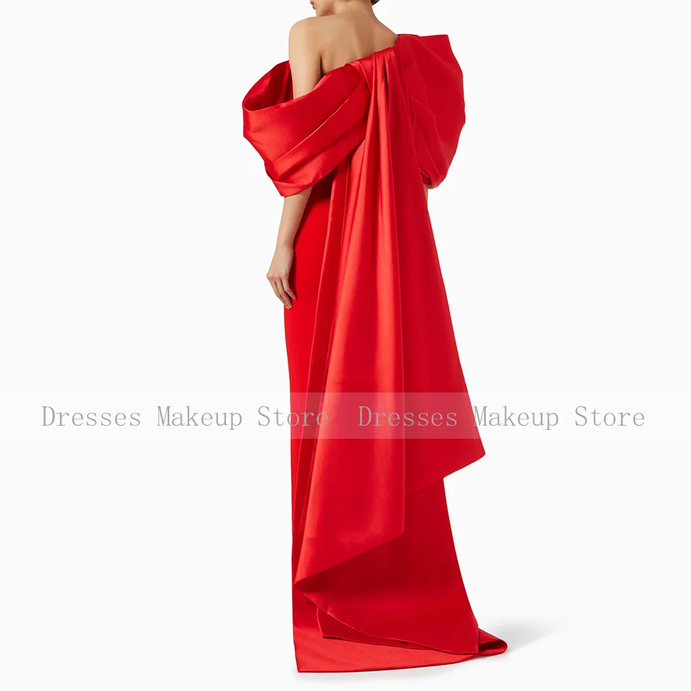 2025 Women's Evening Dresses Red Satin One Shoulder Column Formal Party Gowns Long Back Split Elegant Wedding Guest Dress