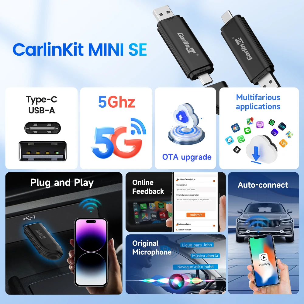 New Carlinkit Wireless Carplay Adapter Smart MINI SE Box Plug And Play Fast Connect Ota Upgrade 5Ghz Wifi For OEM Wired Carplay