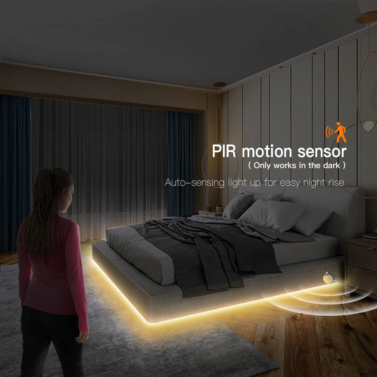 Tira de luces LED con Sensor de movimiento, iluminación nocturna con USB, 5V, COB, neón, para habitación, dormitorio, armario, pasillo, cocina, 1-5M