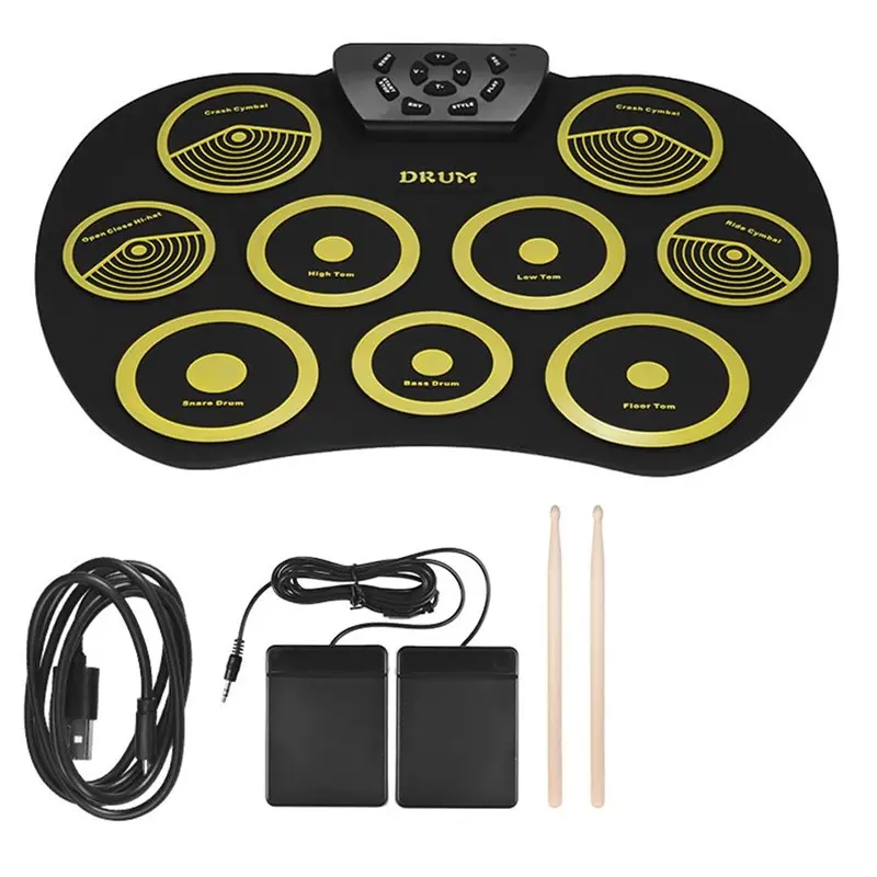 ABLB-Electronic Drum Set Hand Roll Drum Set Supports DTX Games With Drumsticks Pedals