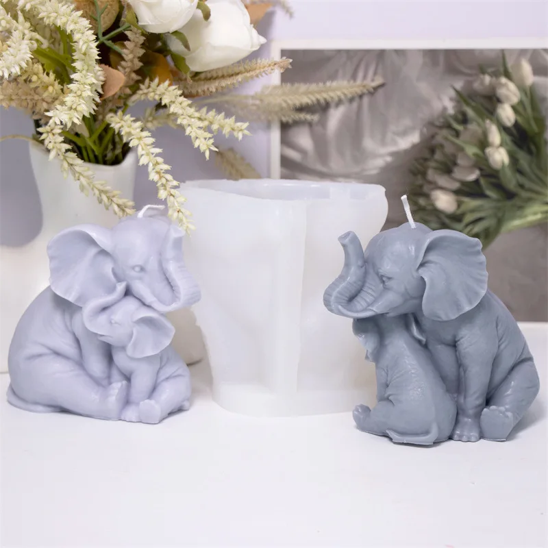 

2pcs Mother Baby Elephant Mold for DIY Themed Candles, Plaster Figurines & Resin Art