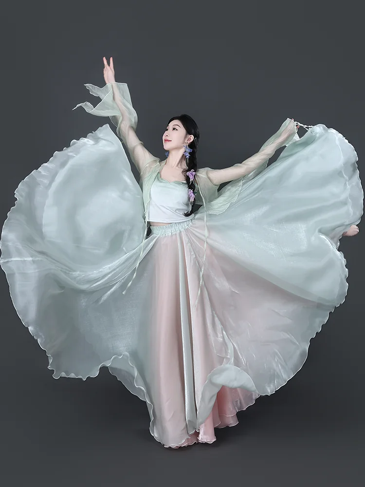 900 Degree Wide Skirt Satin Shine Classical Modern Dance Skirt Art Exam Photography Costume Women's Traditional Chinese Costume 썸네일 4
