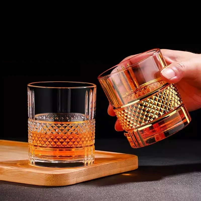 

Square Crystal Whiskey Gold line Glass Cup For the Home Bar Beer Water and Party Hotel Wedding Glasses Gift Drinkware