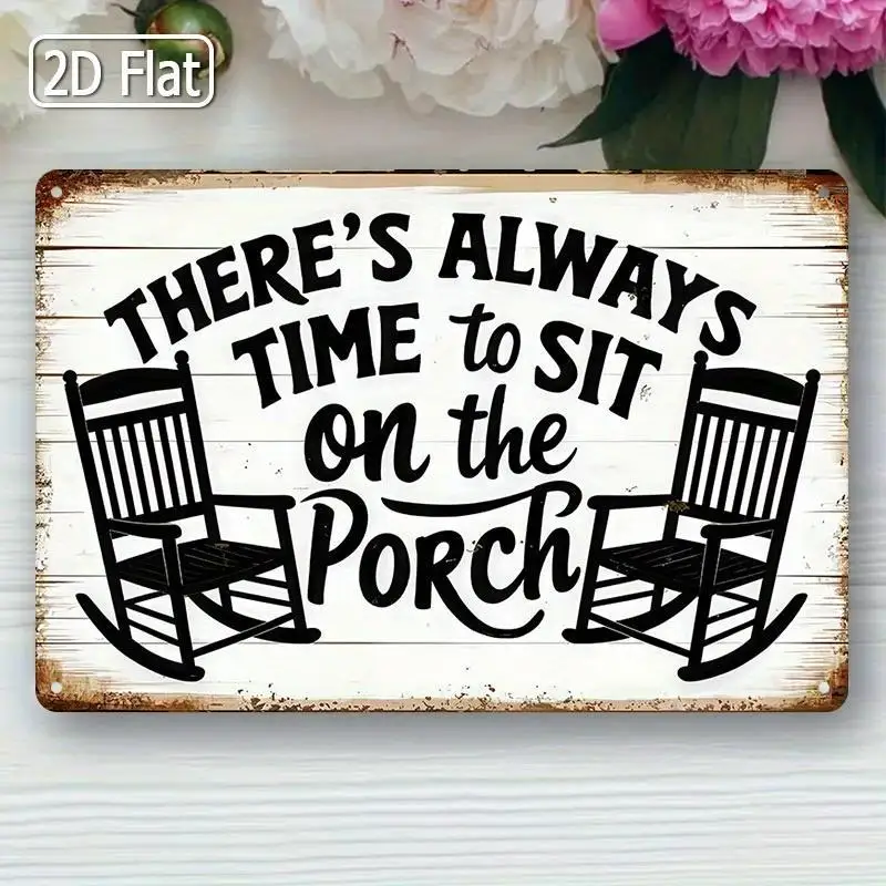 Vintage Metal Sign 2D Flat Wall Decor – 1 Pack Retro Rocking Chair Porch Art, Perfect for Home & Garden, Reminds Us There's Alwa