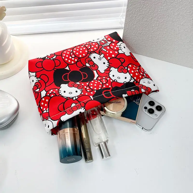 Kawaii Hello Kitty Storage Bag Cute Sanrio Cartoon Red Bow Kt Cosmetic Bag Anime Periphera High-Capacity Lipstick Bag Girl Gift