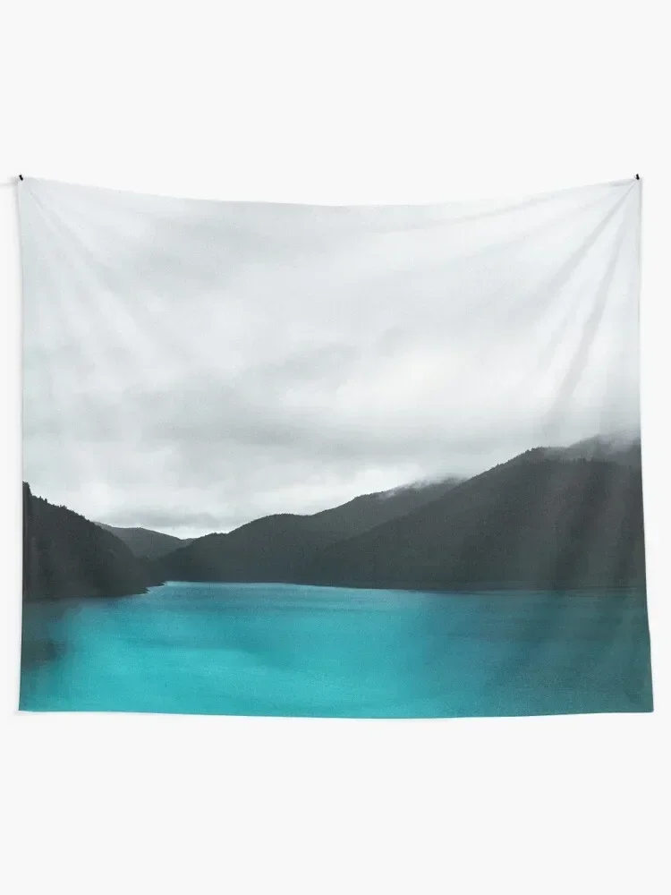 The Waters And The Wild // Vintage Retro Glowing Wilderness Mountain Lake With Cascadia Trees Covered In Magic Fog Seas Tapestry