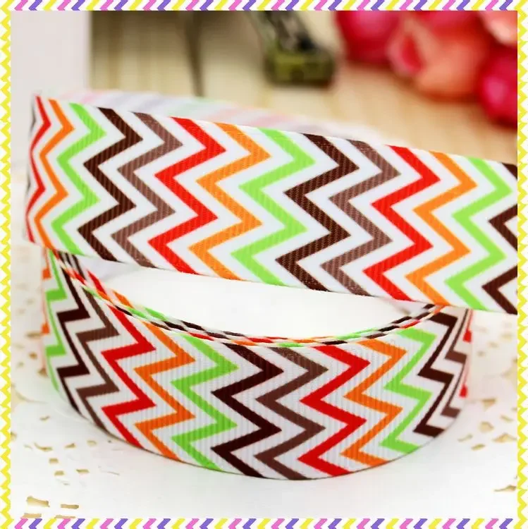 DHK 7/8'' 5yards chevron antumn fal printed grosgrain ribbon headwear hair bow diy party decoration OEM Wholesale 22mm E941