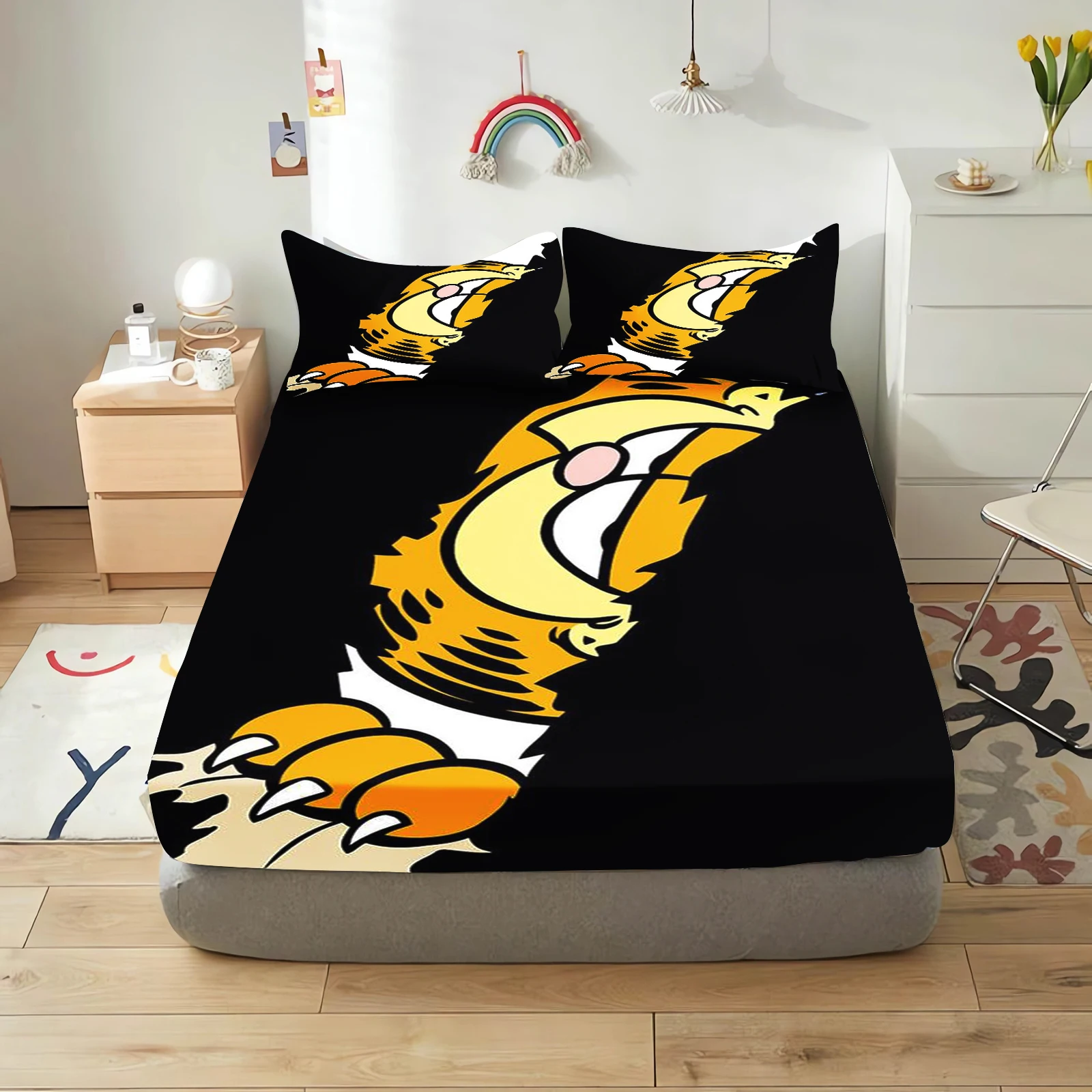 Garfield With Pillowcase Fitted Sheet 3D Children'S Bedding Set 100% Polyester 2/3pcs Comforte Bed Cover Full Set Home Decor