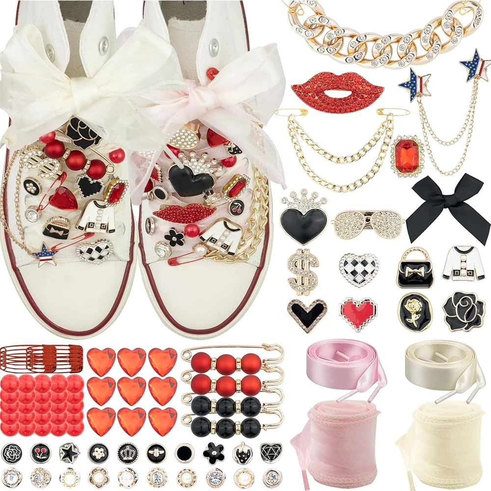 

93 Pcs Women's Shoe Charms for Sneakers, Junk Sock Charm Kit with Charms and Shoelaces,DIY Sock/Shoe Accessories