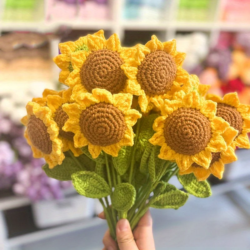 Handmade Crochet Sunflower Bouquet Knitted Artificial Flowers