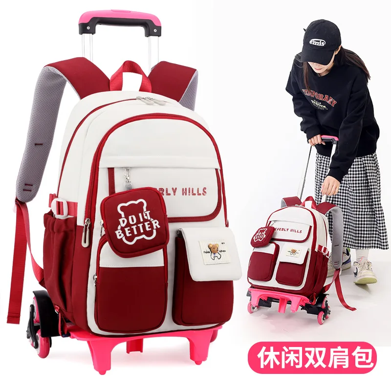 Rolling School Bags for Girls Backpack Children Waterproof School Backpacks with Wheels Middle School Trolley Luggage Back Pack