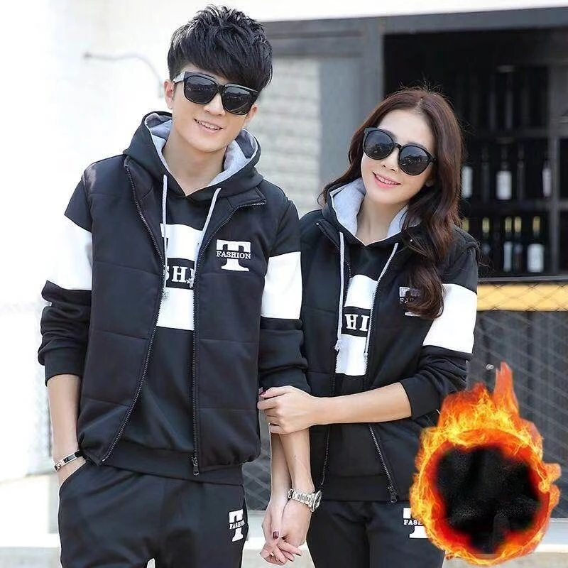 

Winter Thick Warm Tracksuit for Couple Printed Set Vest 3 Pieces Set Hoodies+Vest+Pants Casual Men's Track Suit Clothing Coats