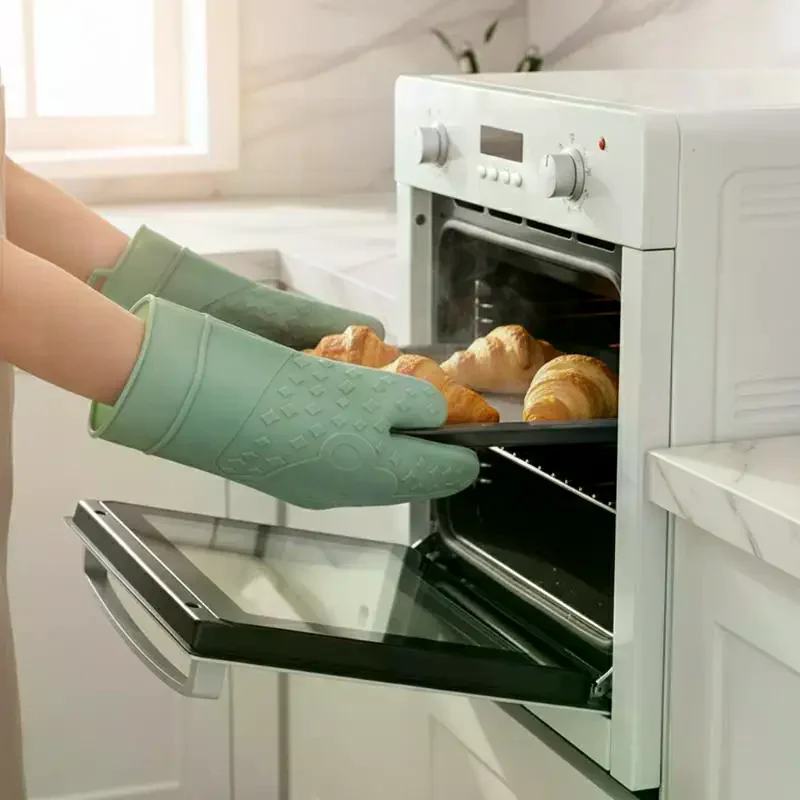 Professional Oven Gloves Heat Resistant Silicone Gloves Oven Mitts Non-Slip Cooking Barbecue Gants With Soft Inner Lining