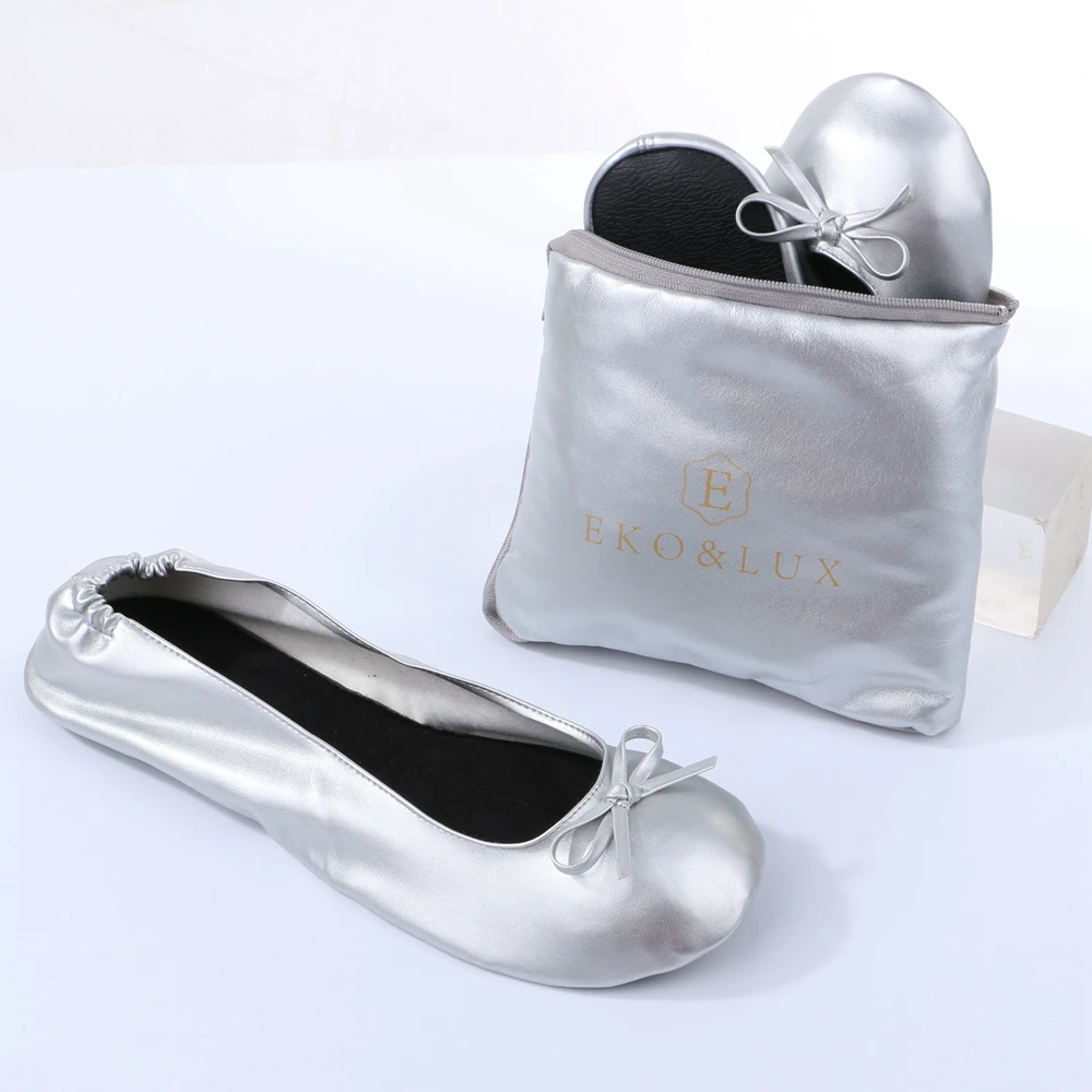 Women's Foldable Portable Travel Ballet Flat Slippers Office or After Party Flat Shoes Sparkling Foldable Ballet Shoes With Bag