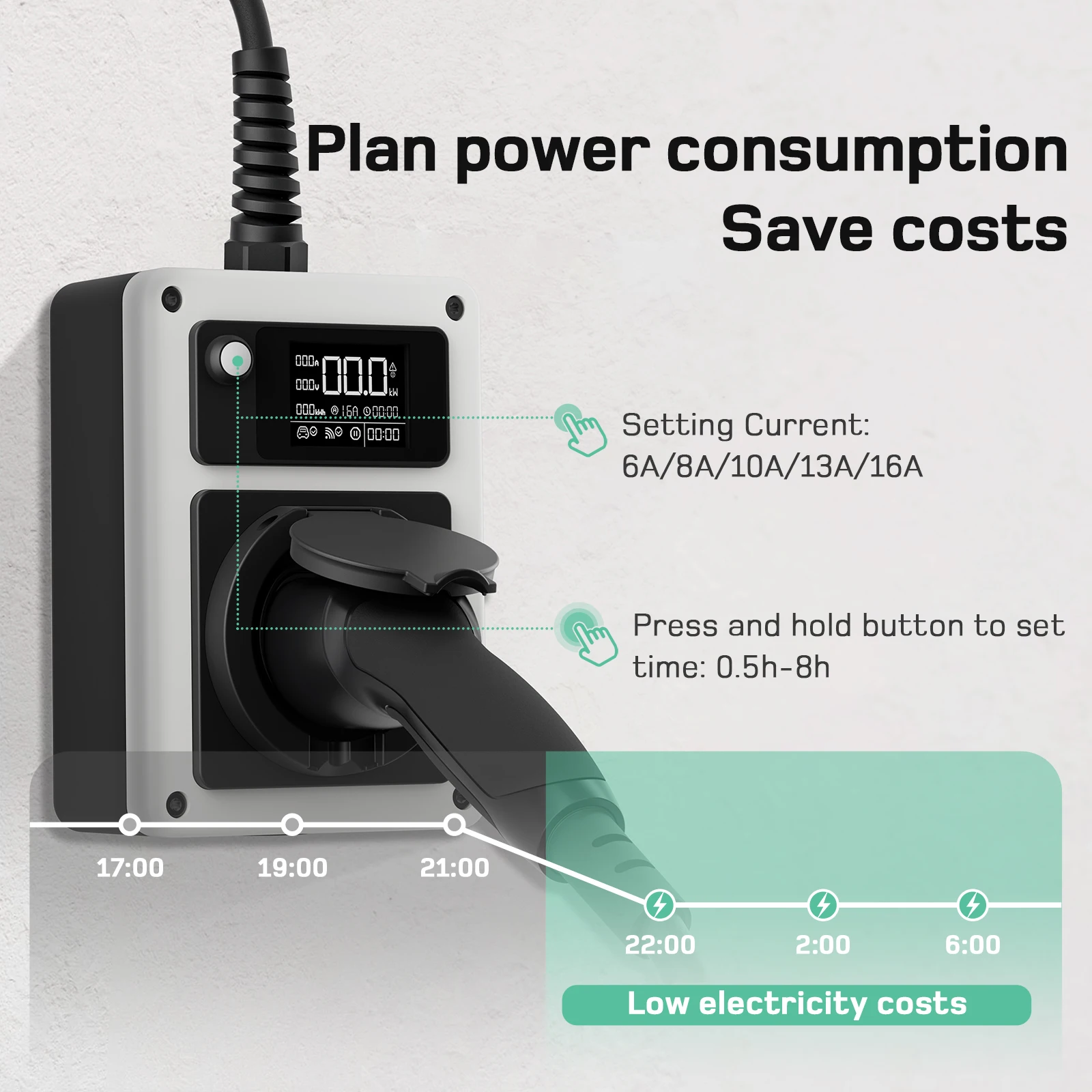 dé EV Charger Mobile Wallbox 11kW CEE to Type 2 Socket Vehicle Charging 16A 3 Phase 22kW 32A RFID Control with Electricity Meter