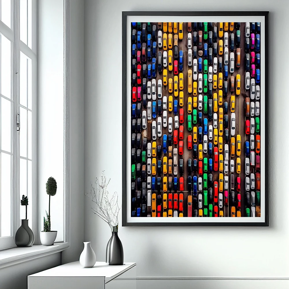 Abstract Colorful Cars Waiting In Traffic Poster And Print Luxury Supercar Canvas Painting Nursery Wall Art Baby Room Home Decor