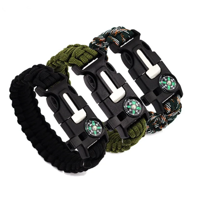 Multi-functional Paracord bracelet Braided  Survival Bracelet Outdoor Scraper Whistle buckle tools 550Ibs paracord for Outdoor