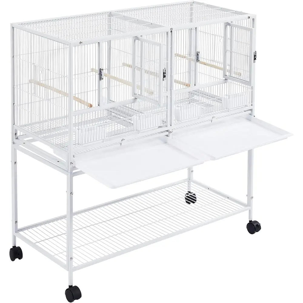 

Клетка для разведения попугаев-неразлучников с отсоединяемой подставкой на колесиках, белая