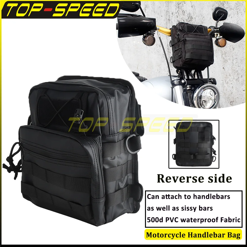 For Harley Cafe Raver Bobber Chopper Cruiser Low Rider Touring Motorcycle Handle Bar Bag 500d PVC Waterproof Storage T-Bar Bags