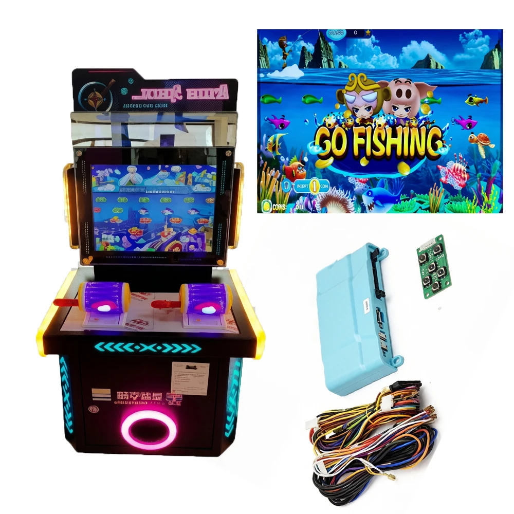 Coin-Operated Arcade Kit RF 2-Player Fishing Arcade Game DIY Kit Includes Mainboard Wiring Harness and Settings Board