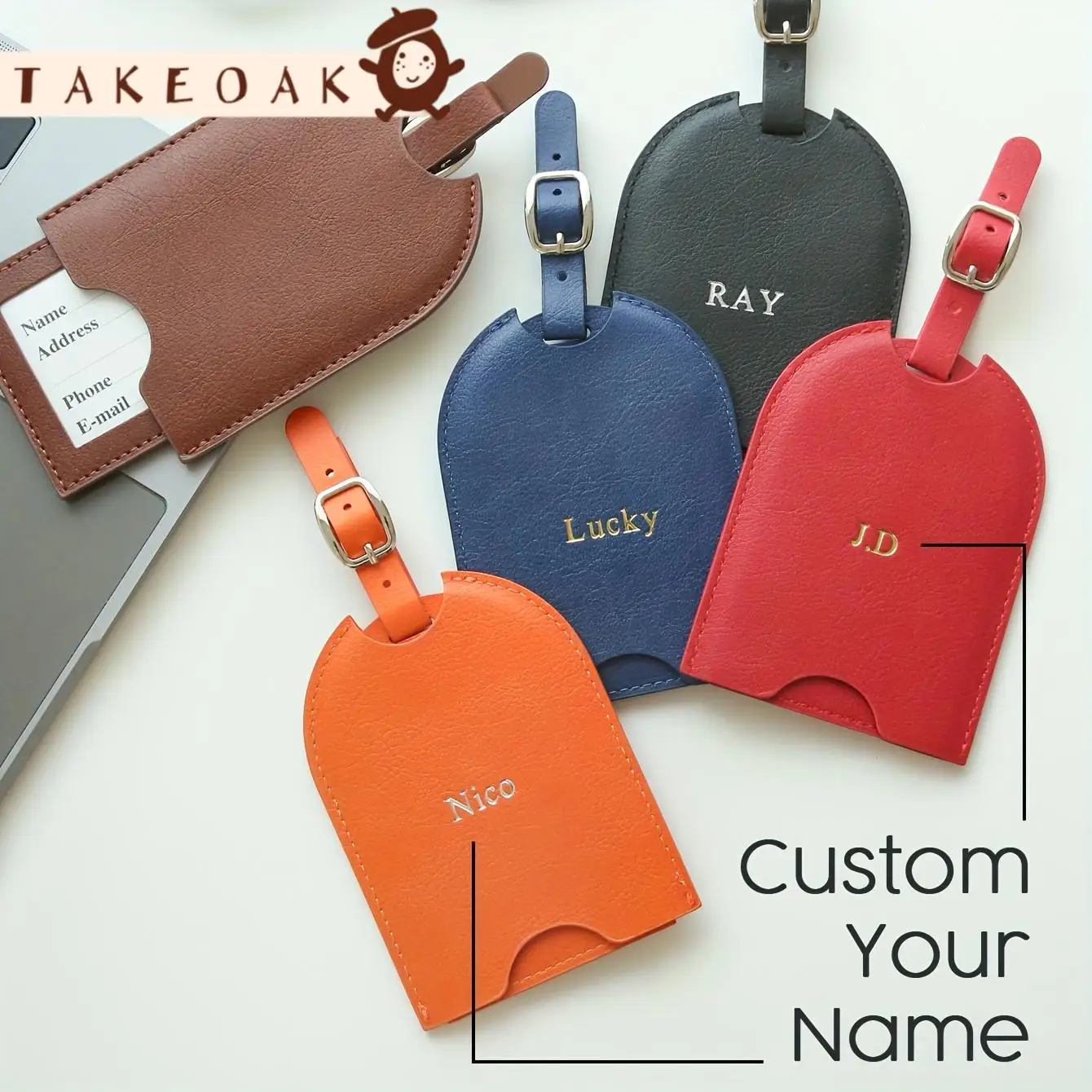 

Custom Name Gold Silver Hot Stamping PU Leather Luggage Tag Adjustable Buckle Strap Travel Suitcase Identifier Anti-Lost Label
