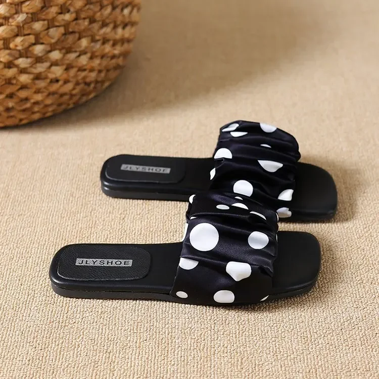 2026 Sommer Damen Plateau-Slipper mit dicker Sohle, Vintage Polka Dot Schuhe, Outdoor Square Toe Strand- und Urlaubssandalen – Detail 17