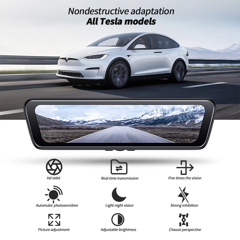 Car Streaming Media Electronic Rearview Mirror Front Camera Recorders For Tesla Model 3 Model Y Parts Kits Car Accessories