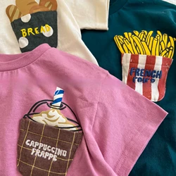 2024 Summer New Children Short Sleeve Boys Girls French Fries Pocket T-shirt Baby Cute Casual Bottoming Shirt Toddler Clothes