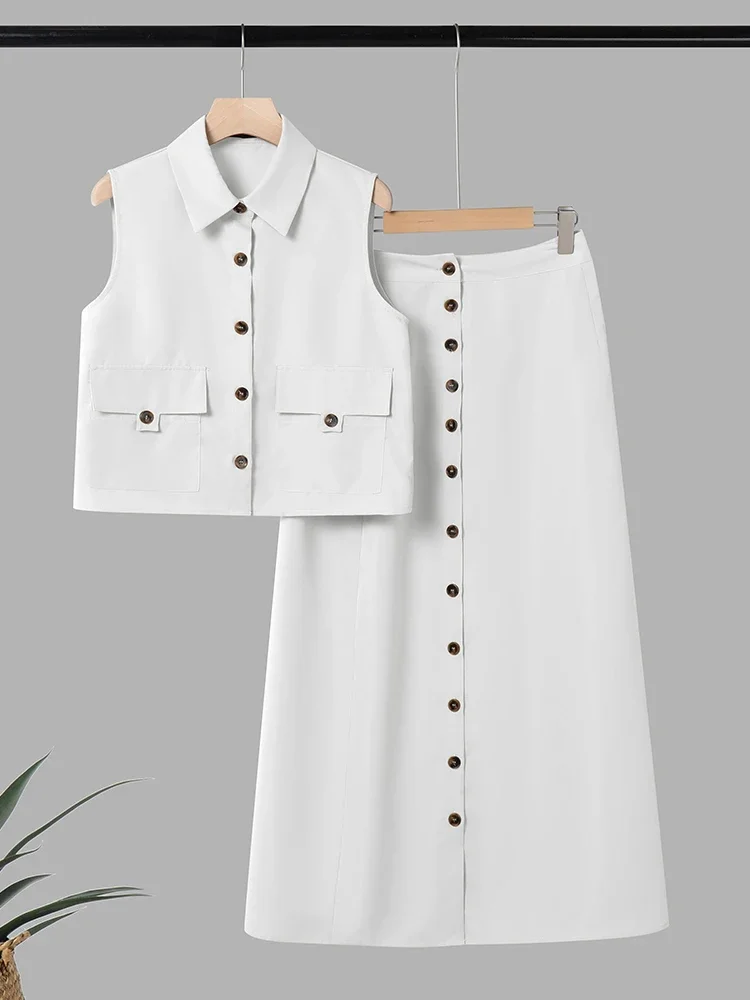 

ZANZEA Summer Elegant Dress Sets 2025 Oversize Women 2PCS Sleeveless Tops and Buttons Maxi Skirts Casual Solid Two-piece Outfits