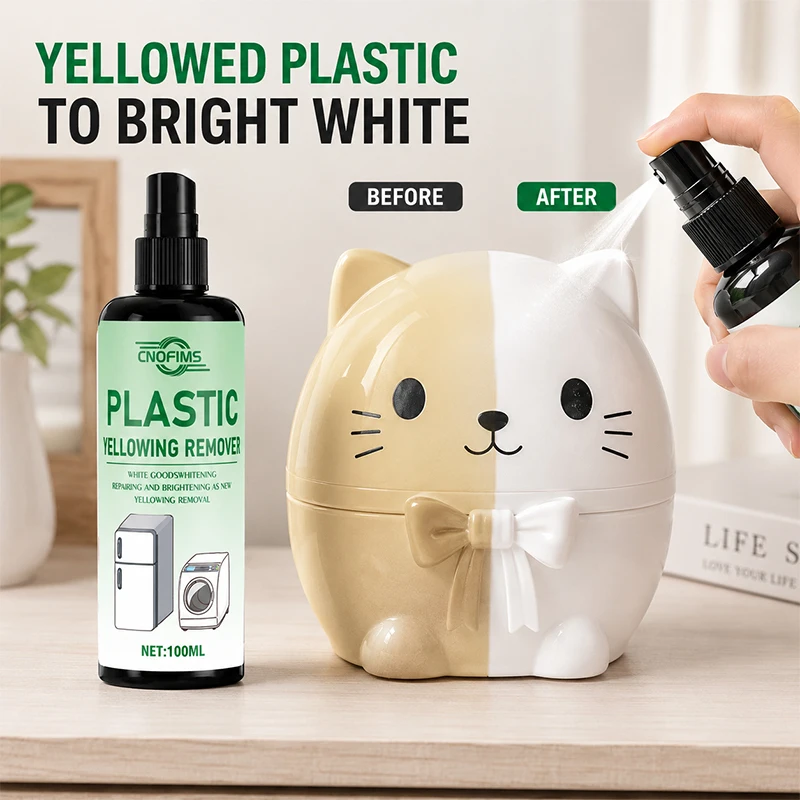 100ml Plastic De-Yellowing Spray, White Surface Restorer for Air Conditioners, Car Headlights, Appliances and Plastic Panels