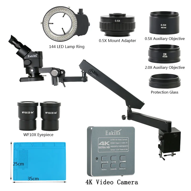 3.5X 90XArticulating Arm Pillar Clamp Zoom Simul Focal Przemysłowy trójokularowy mikroskop stereoskopowy 55mp 8.3MP 4K HDMI Kamera wideo