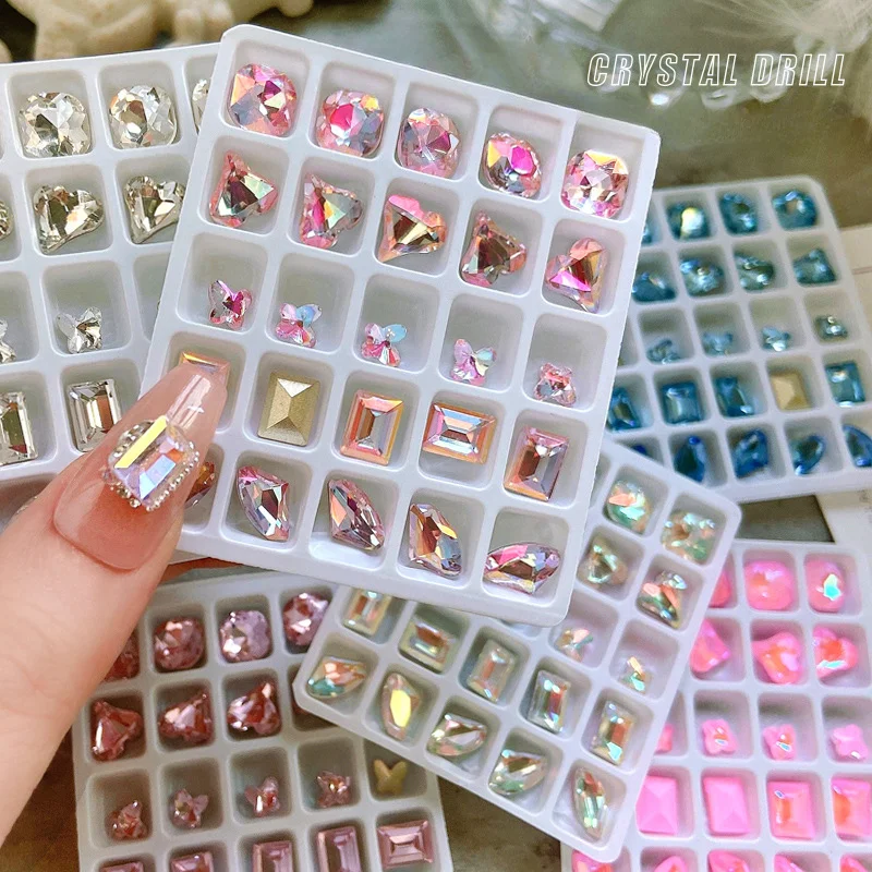 20/25pcs Sharp Bottom Crystal Mixed Shape Nail Art Rhinestone High Quality Flash Gemstone Set DIY 3D Glass Manicure Decorations