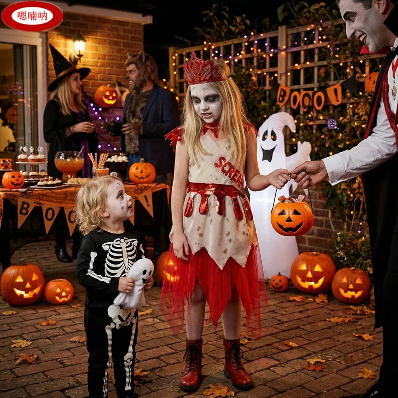 

Scary Blood Queen Cosplay Performance Costume for Children Halloween Party Drama Performance Suit Polyester Fiber 100%