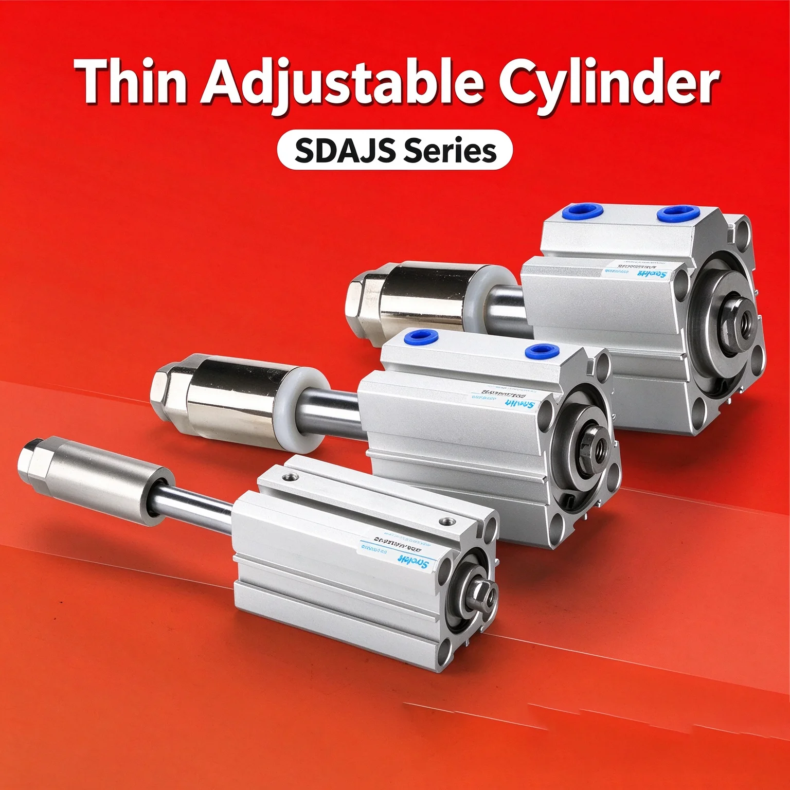 SDAJ Adjustable Thin Pneumatic Cylinder Small External Thread Magnetic 12mm/16mm/20mm...63mm Stroke Options 20/30/40/50 Units
