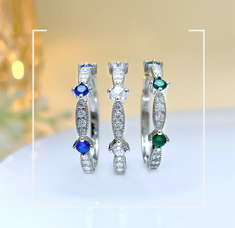 Diamond Ring for Women S925 Pure Silver Colored Diamond Simple and Fashionable Blue Treasure Green Diamond Wedding Jewelry image 6