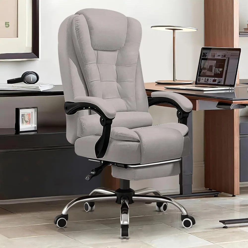 

ergonomic high-back leather computer chair with footrest for home office desk, gray