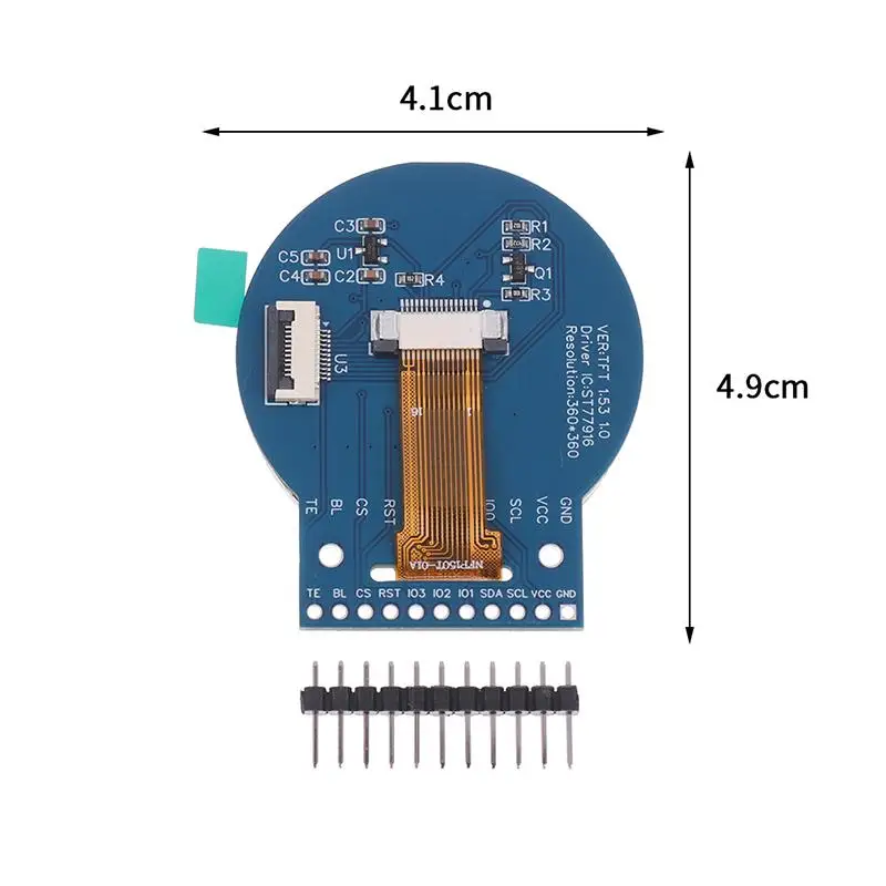 Tela TFT redonda de 360x360 pixels de 1,53 polegadas: tela LCD colorida ST77916 QSPI – compatível com Arduino