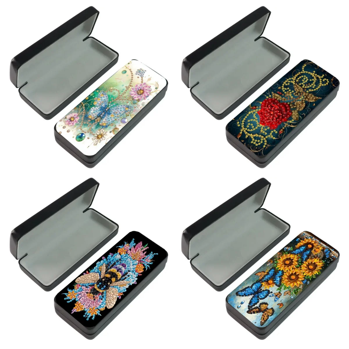 1 DIY Diamond Art Painting Set, PU Leather Floral/Animal Pattern Sunglasses Case, Convenient to Carry and Store for Daily Travel