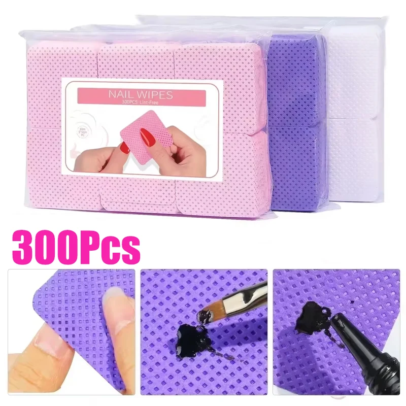 

300/100pcs Lint-free Nail Polish Remover Napkin Colorful Cotton Wipes Paper Pads UV Gel Dust Cleaner Cleaning For Manicure Tool