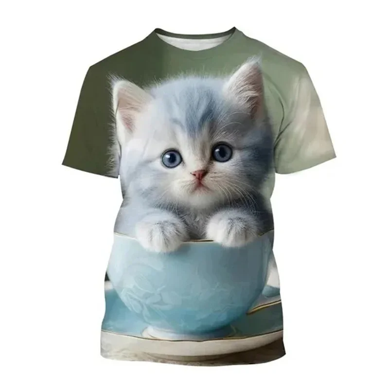 Fashion Cat 3D Printed T Shirt Cute Animal Pet Cats Graphic T-shirt For Men Women Round Neck Short-sleeved Tees Casual Tops