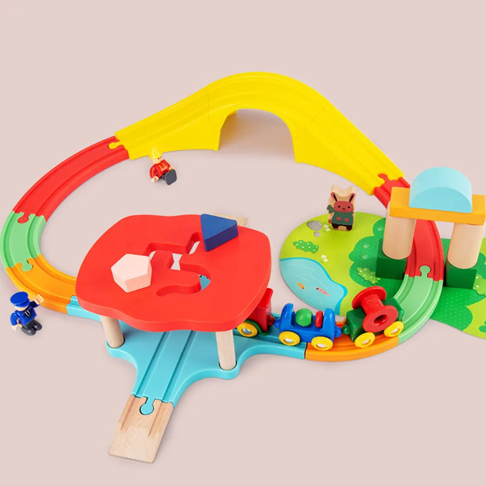 

Mini Train Track Toy Educational Wooden Colorful Kids Toddler Plaything Logical Thinking Problem Solving Skills Development Safe