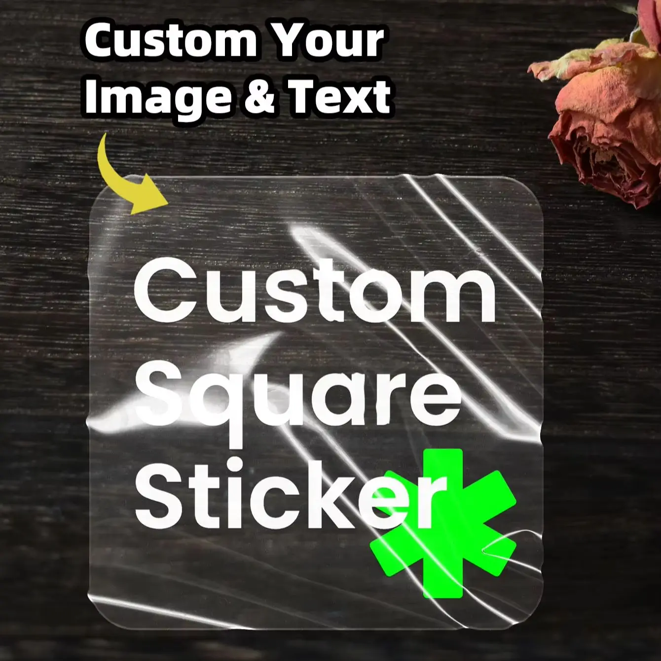 

1/60/120Pcs Custom Square PVC Stickers Waterproof Personalized for Party, Label, Packaging
