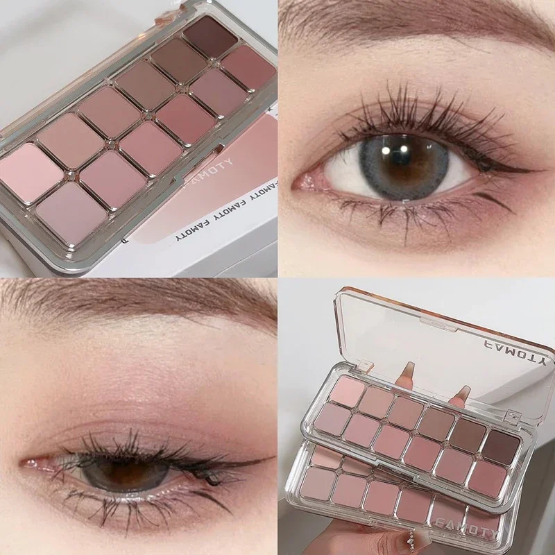 12-Farben-Matt-Lidschattenpalette mit niedriger Sättigung in Tee-Aprikosen-Erdtönen, langanhaltend, perlmuttartig, matt, für den täglichen Gebrauch. – Detail 10
