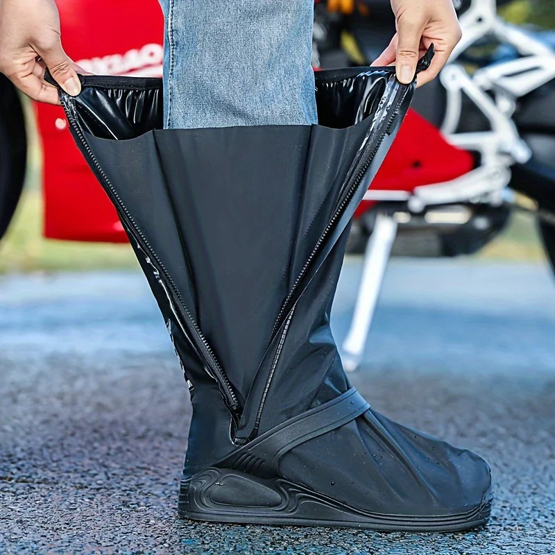 Motorcycle Riding Rain Boots, Non-Foam, PVC, Lightweight, Casual Style, Hand Washable, Outdoor Travel Shoe Covers with Straps